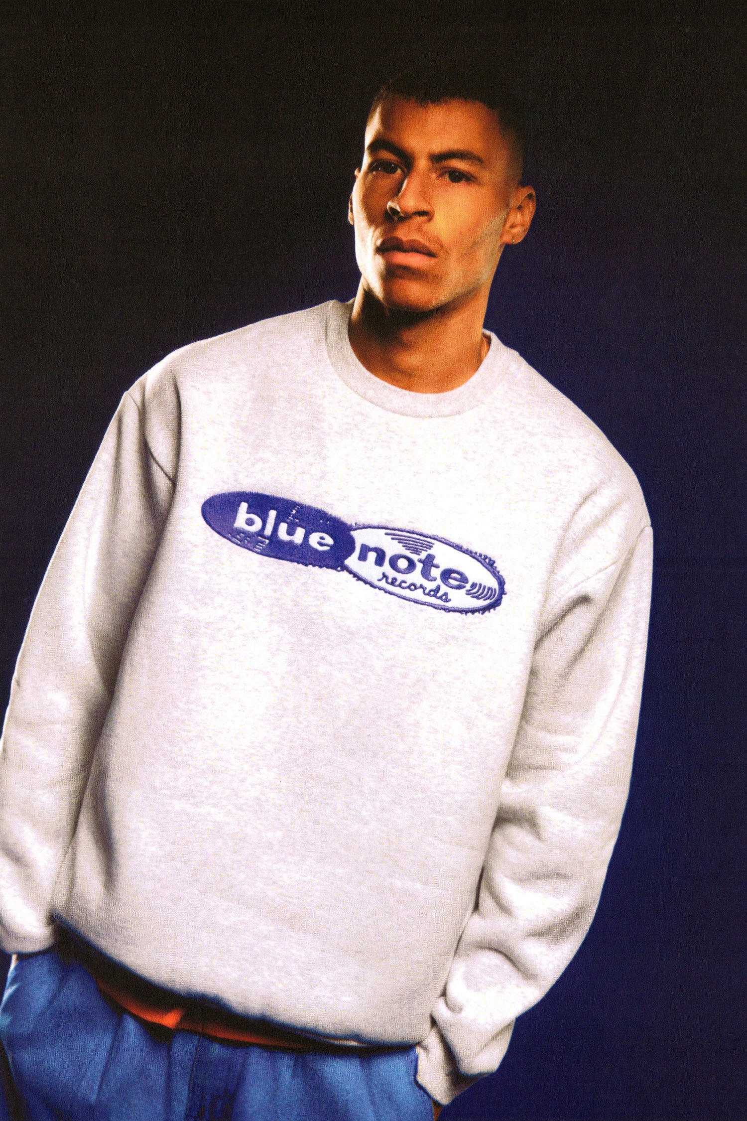 Records Logo Felt Applique Crewneck, Ash