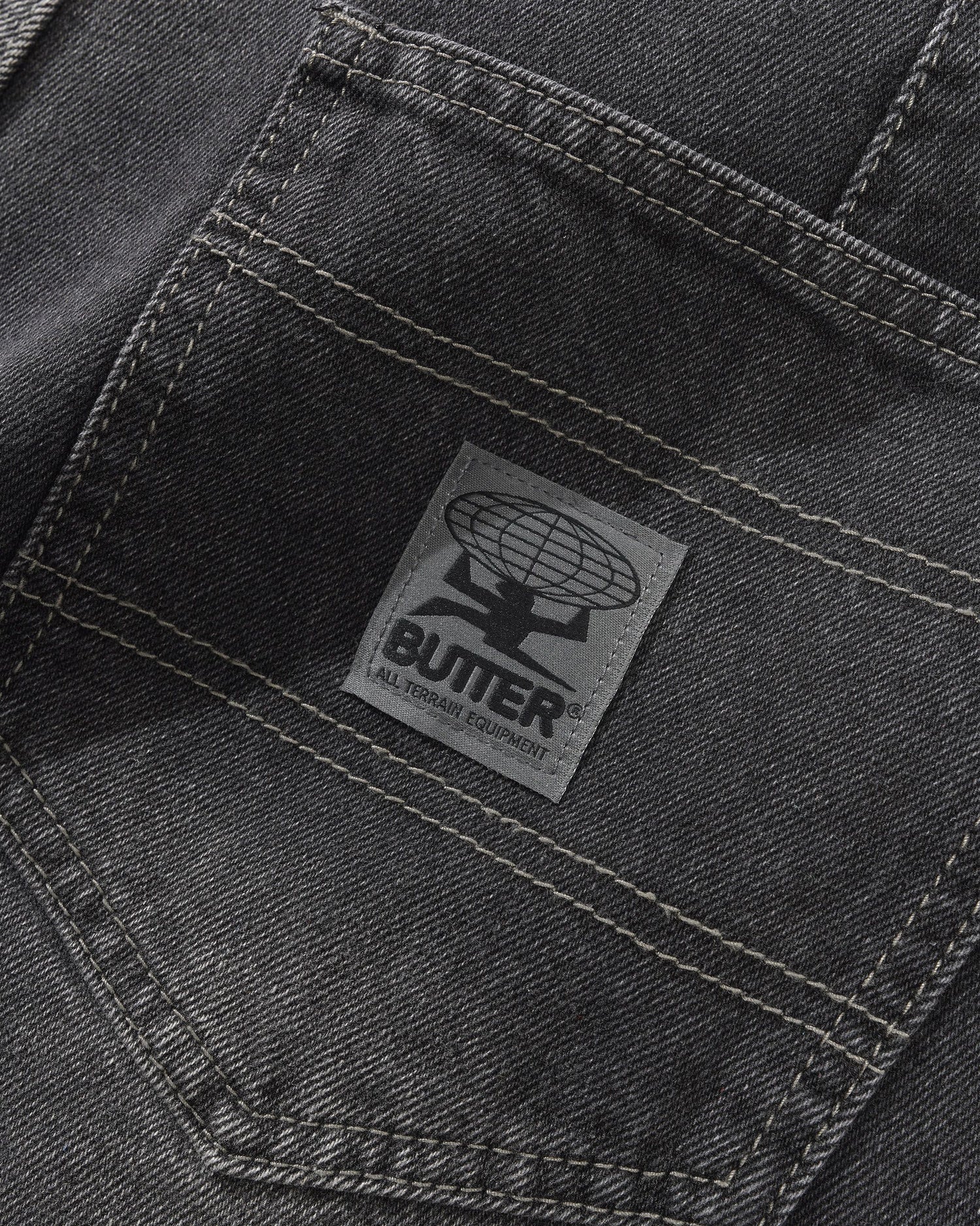 Wide Cut Denim Jeans, Washed Black