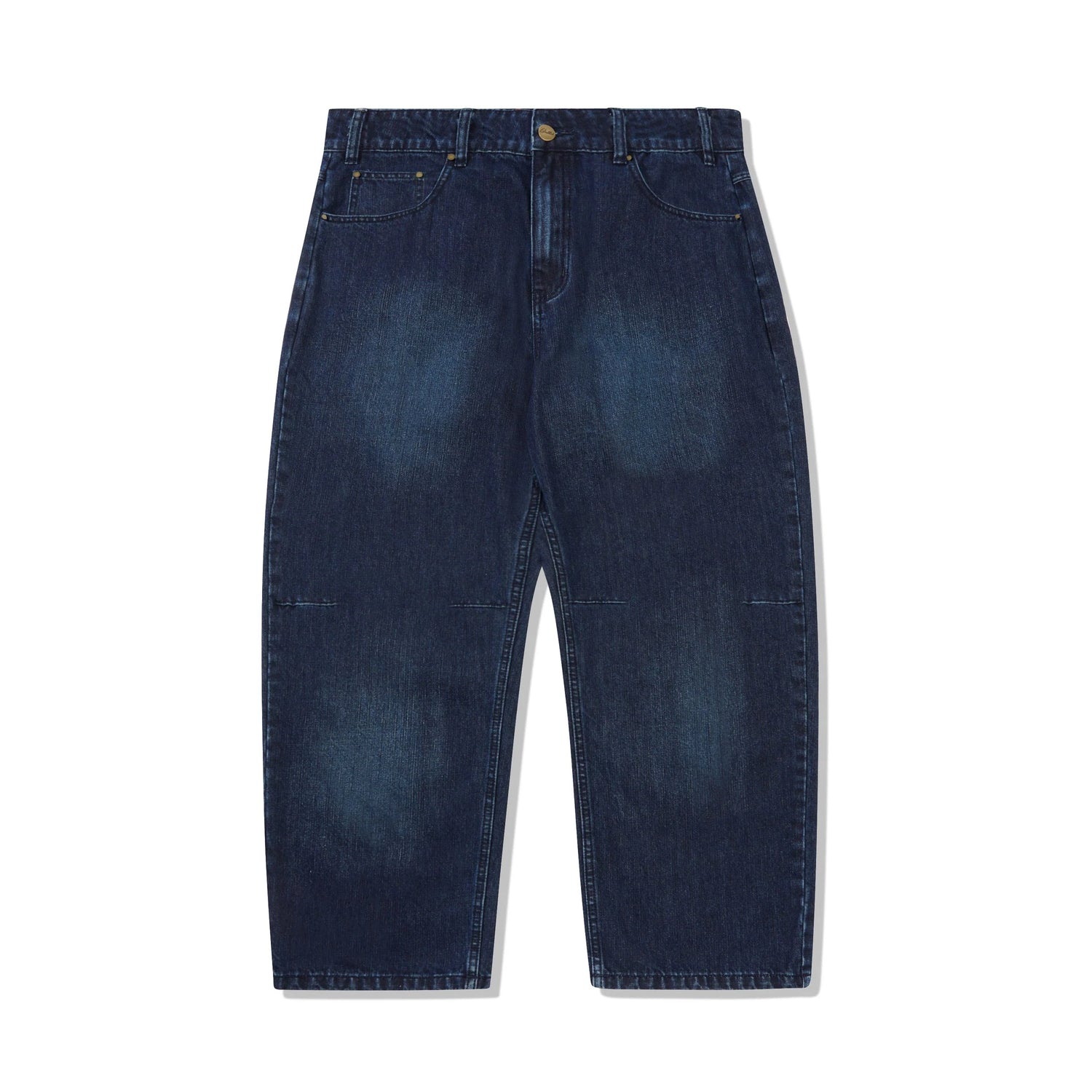 Wide Cut Denim Jeans, Washed Slub Blue