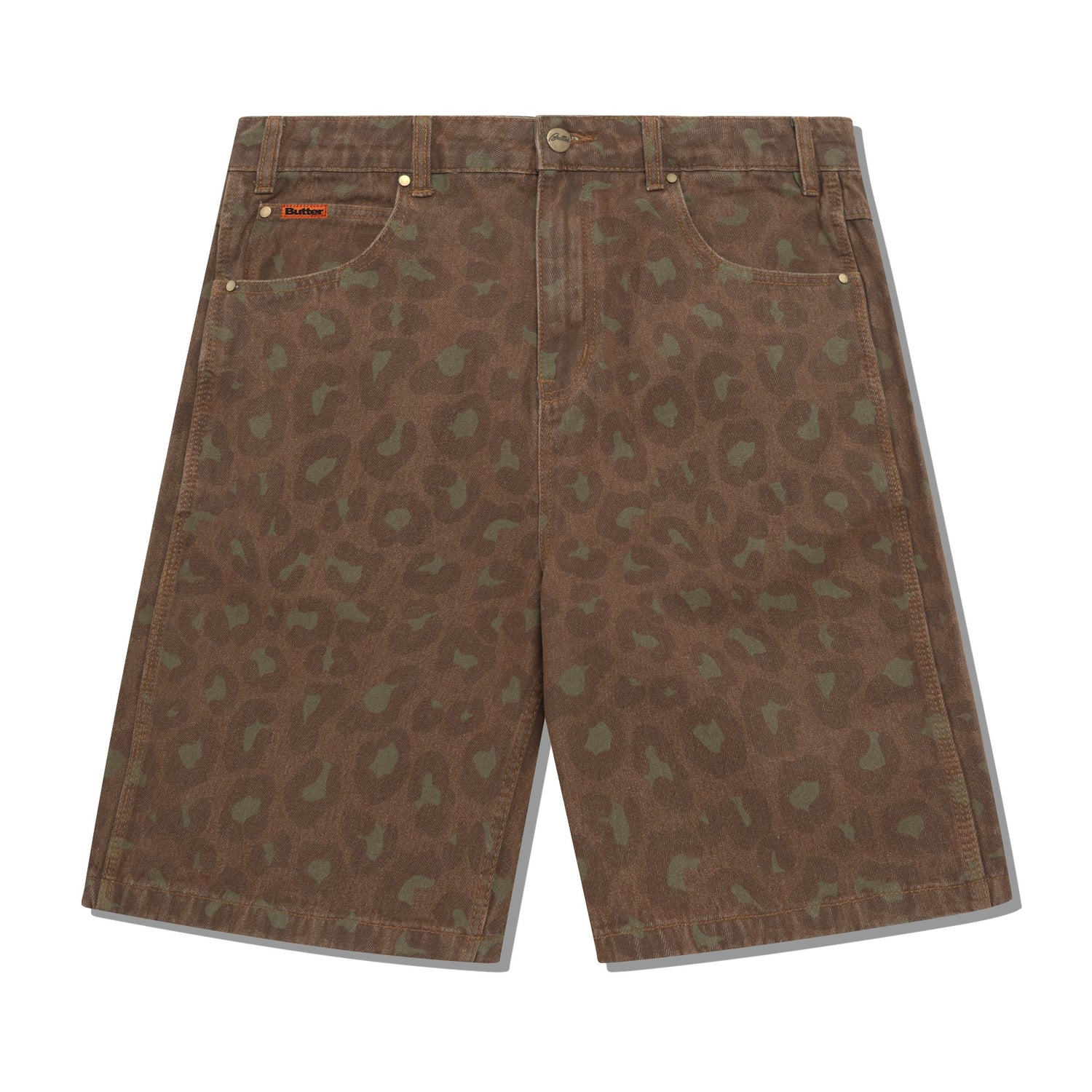 Leopard Denim Shorts, Rust