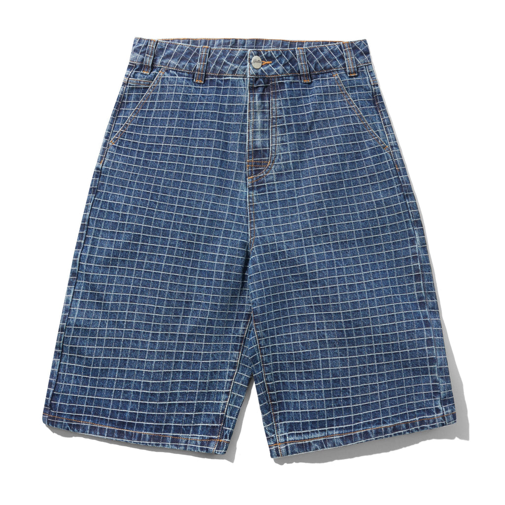 Big Grid Denim Shorts Indigo