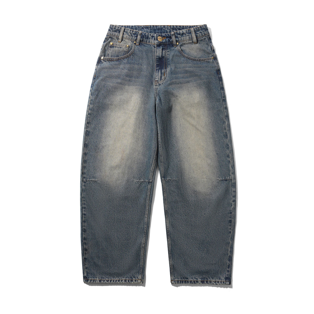 Wide Cut Denim Jeans Distressed Dark Indigo