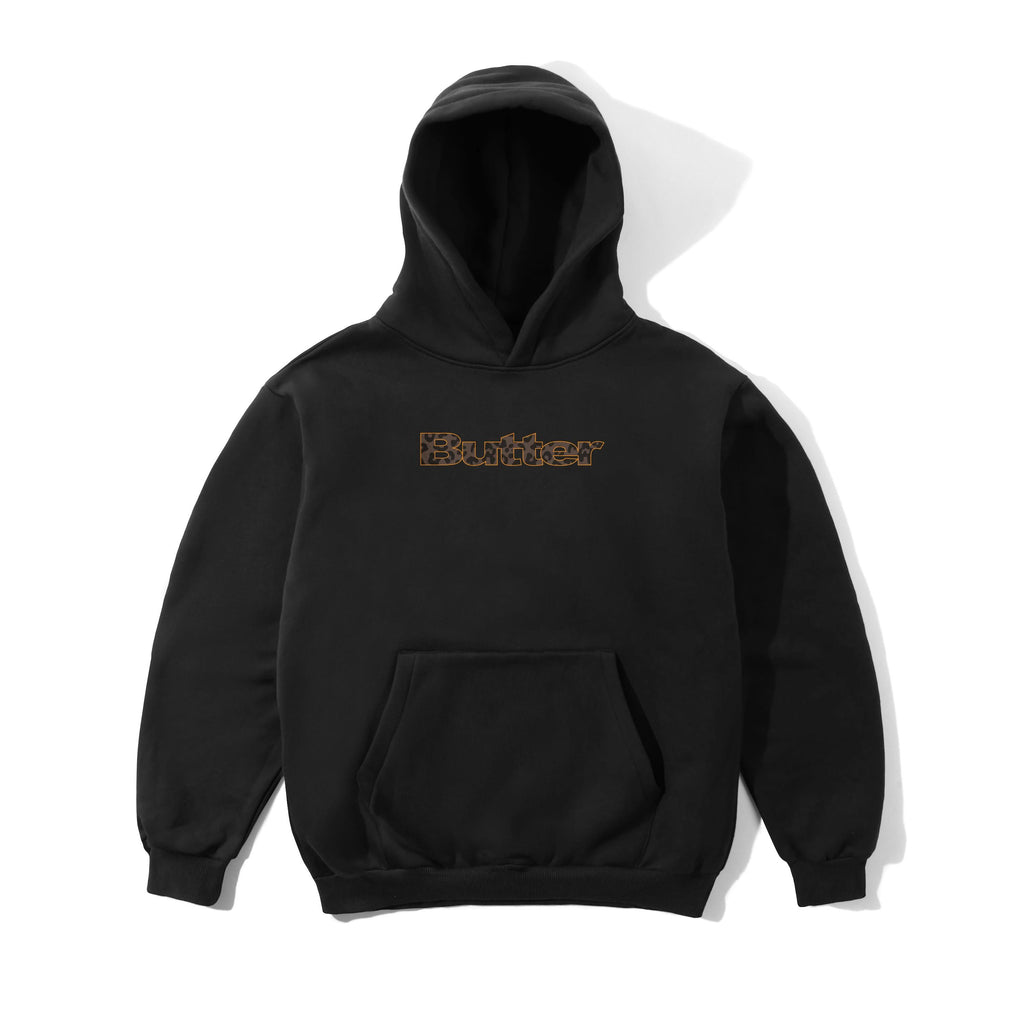 Leopard Print Logo Pullover Hood Black