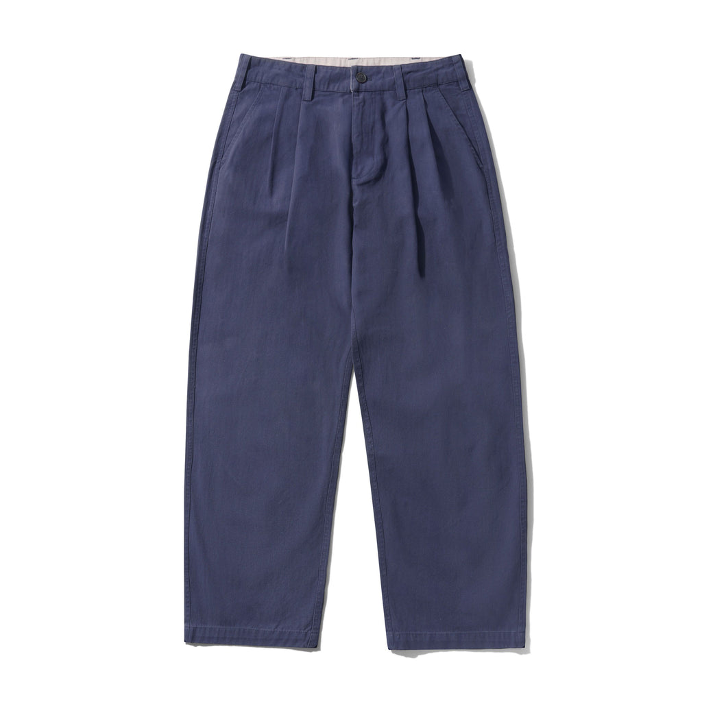 Pleated Trousers Washed Navy