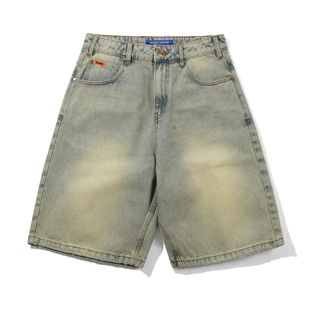 Baggy Denim Shorts Distressed Light Blue