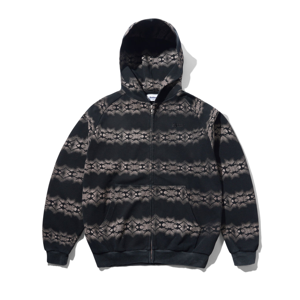 Faded Waffle Zip-Thru Hood Washed Black