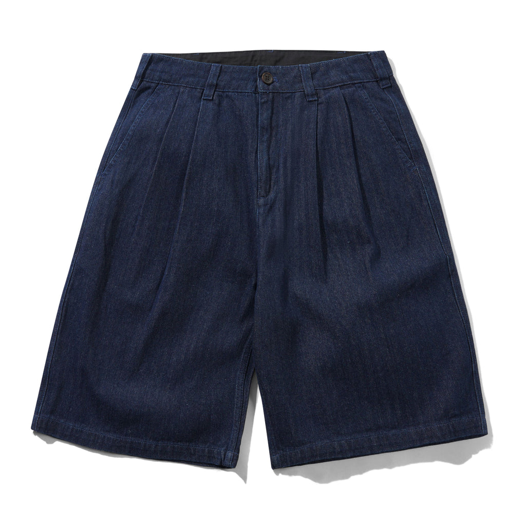 Pleated Shorts Herringbone Denim