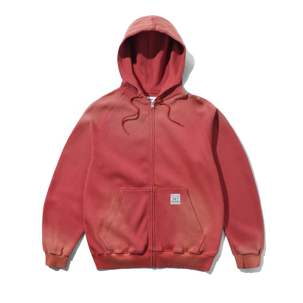 Faded Waffle Zip-Thru Hood Washed Red