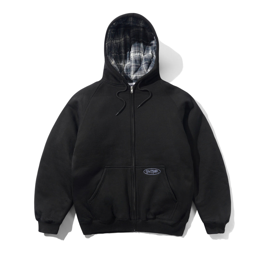 Plaid Lined Zip-Thru Hood Black