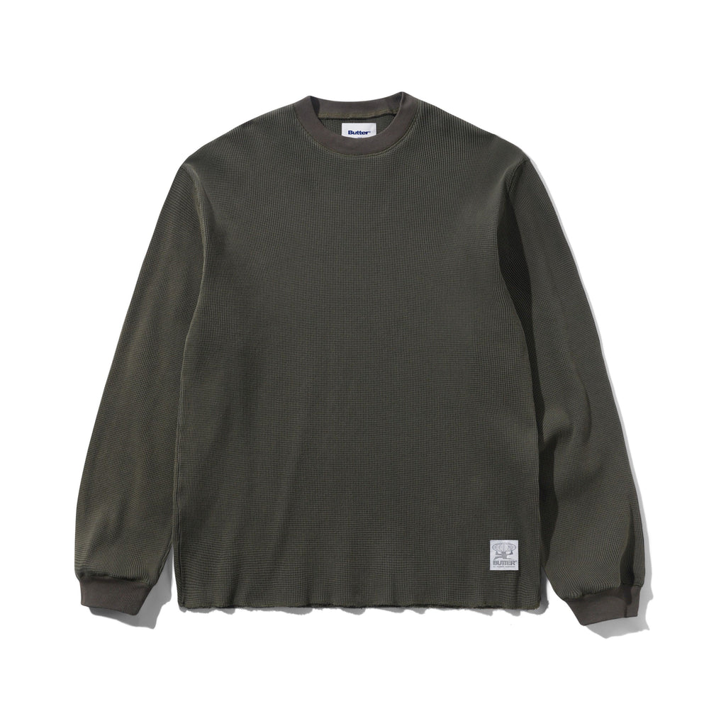 Waffle L_S Top Washed Dark Grey