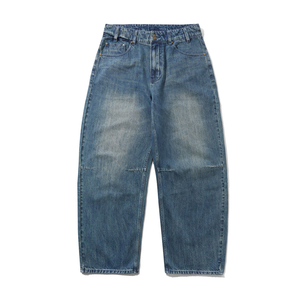 Wide Cut Denim Jeans Faded Work Blue