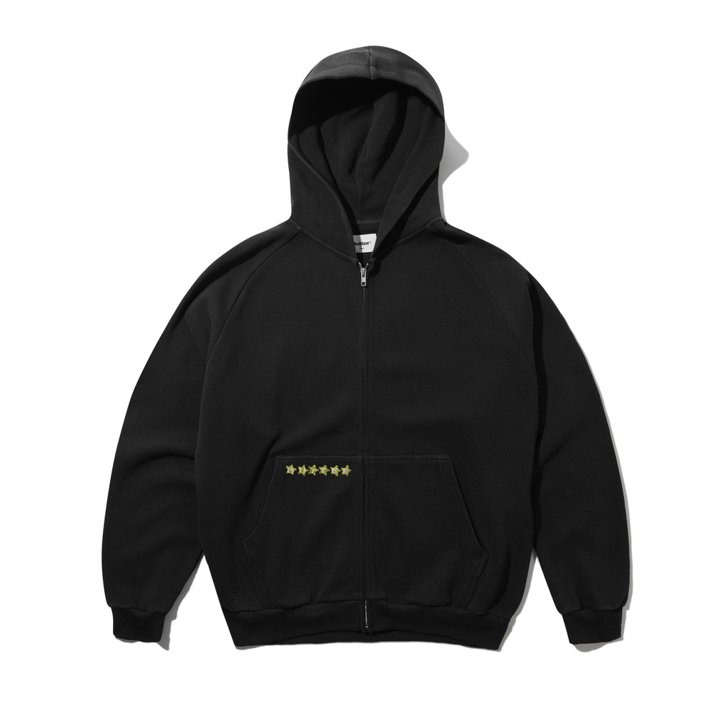 Stars Waffle Zip-Thru Hood Black