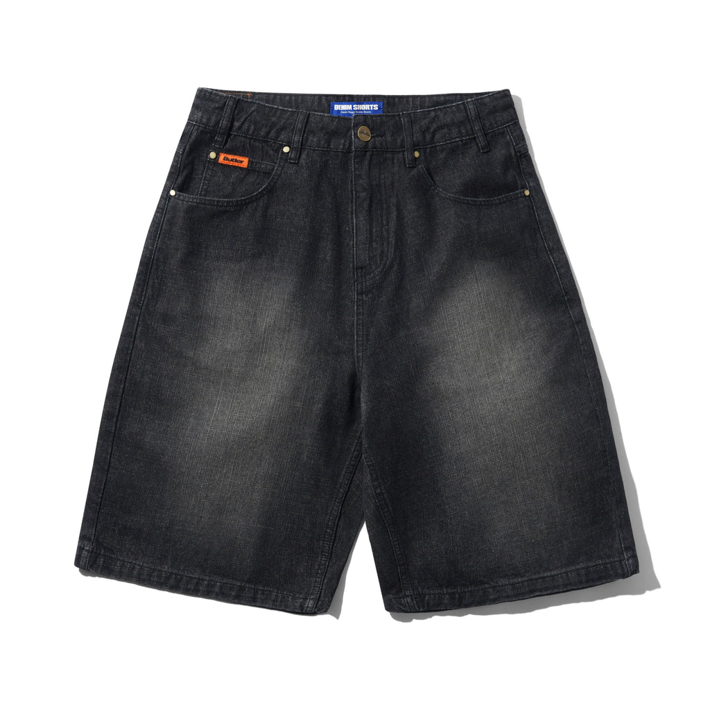 Baggy Denim Shorts Slub Black
