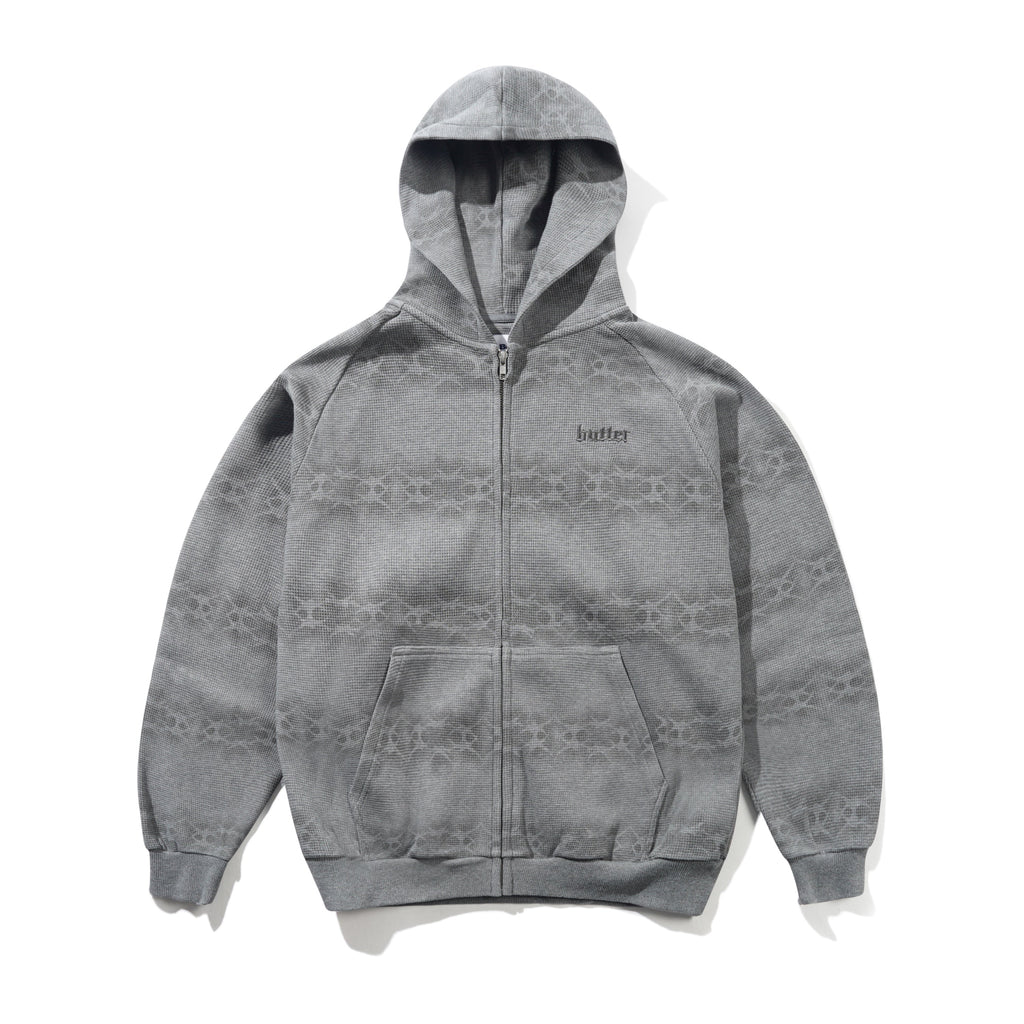 Faded Waffle Zip Thru Hood Washed Grey
