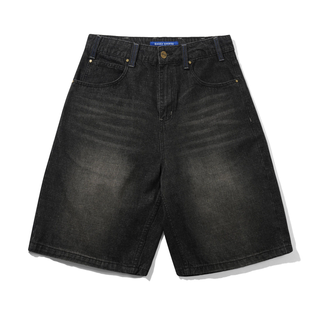 Serif Baggy Denim Shorts Streaky Faded Black