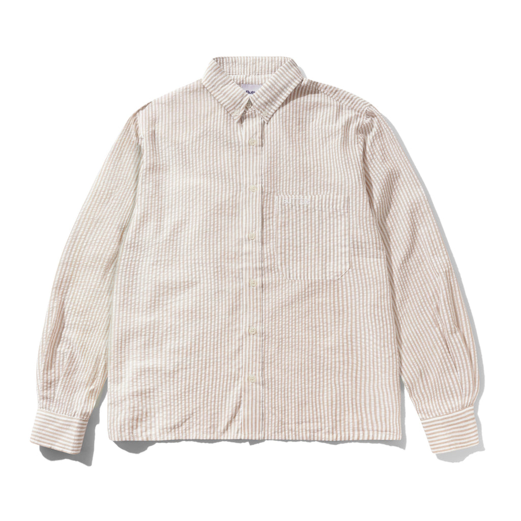 Seersucker Striped Shirt Brown
