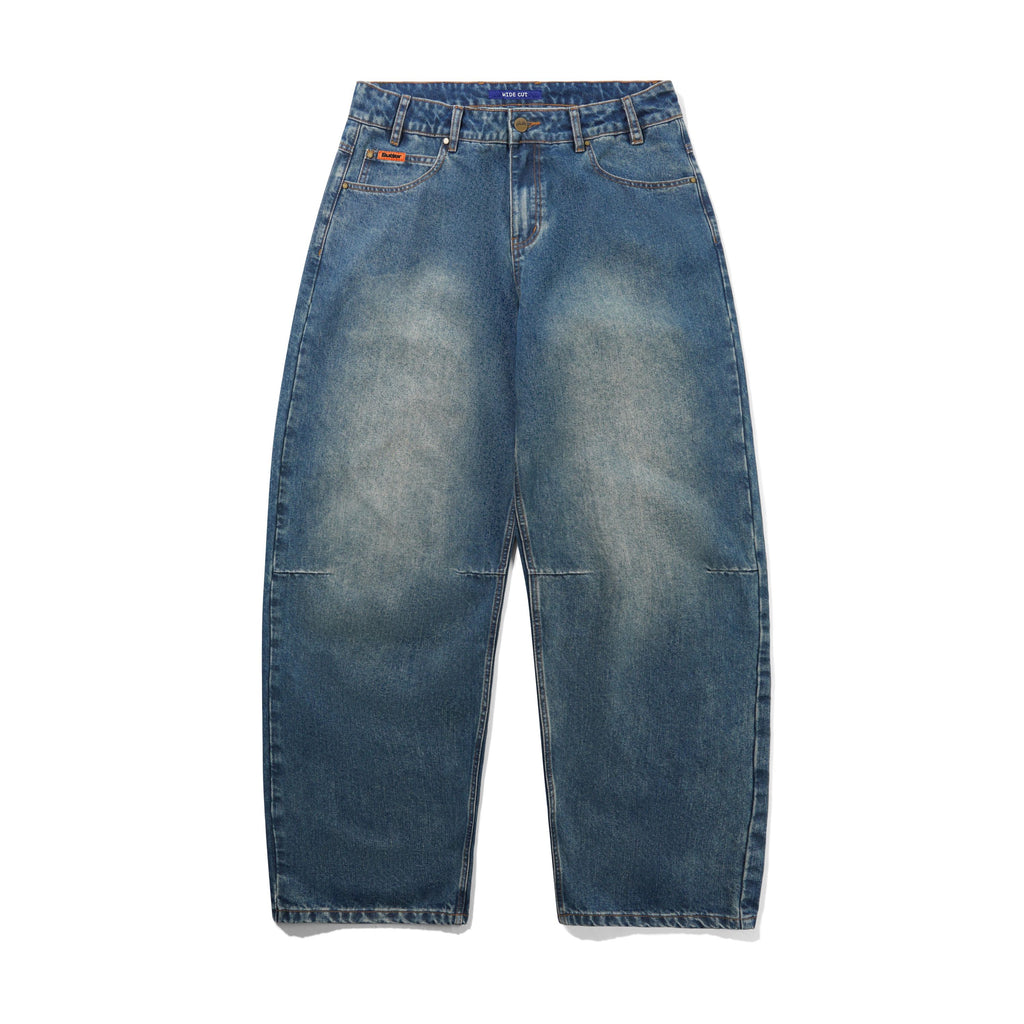 Wide Cut Denim Jeans Mid Streaky Blue