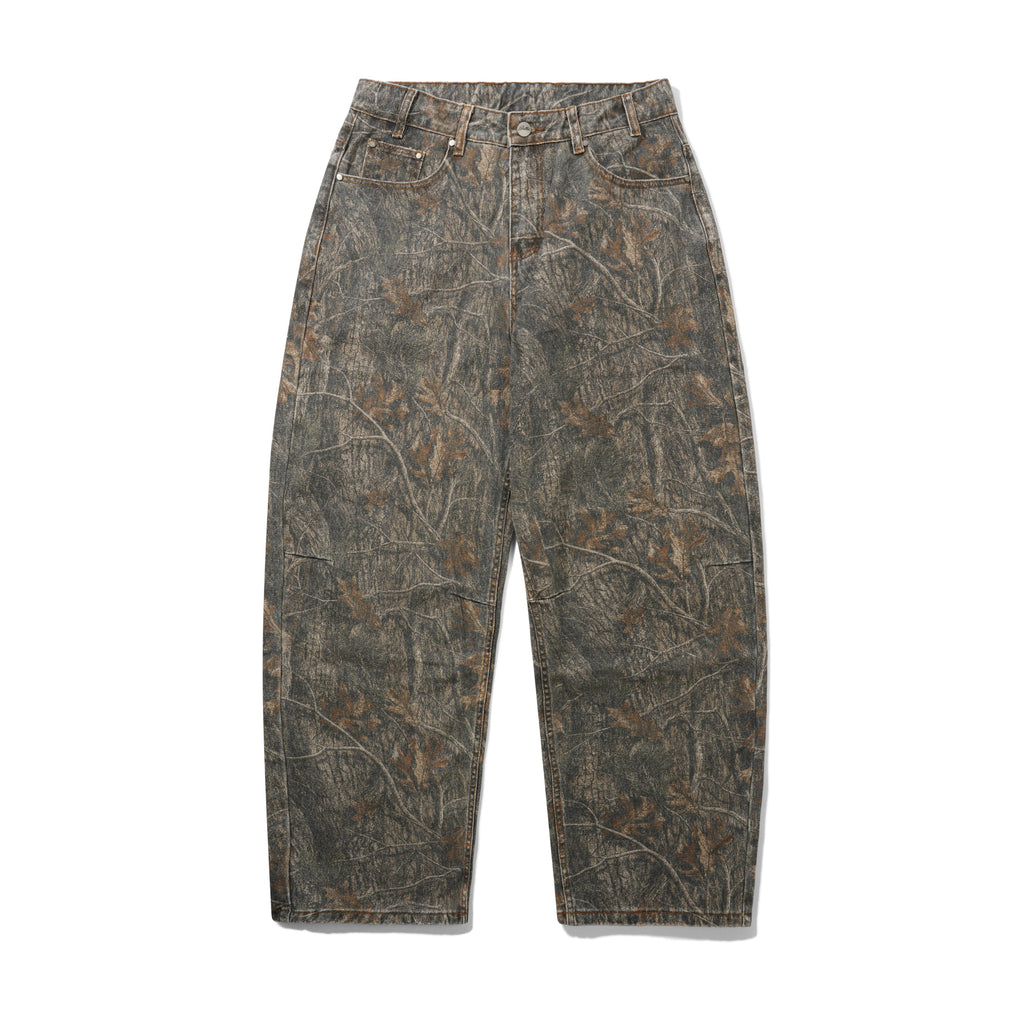 Wide Cut Denim Jeans Forest Camo