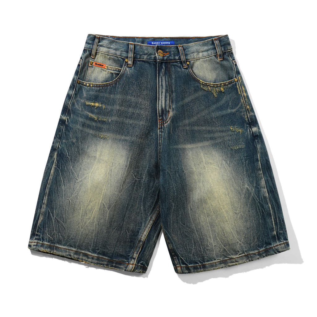 Baggy Denim Shorts Distressed Selvedge