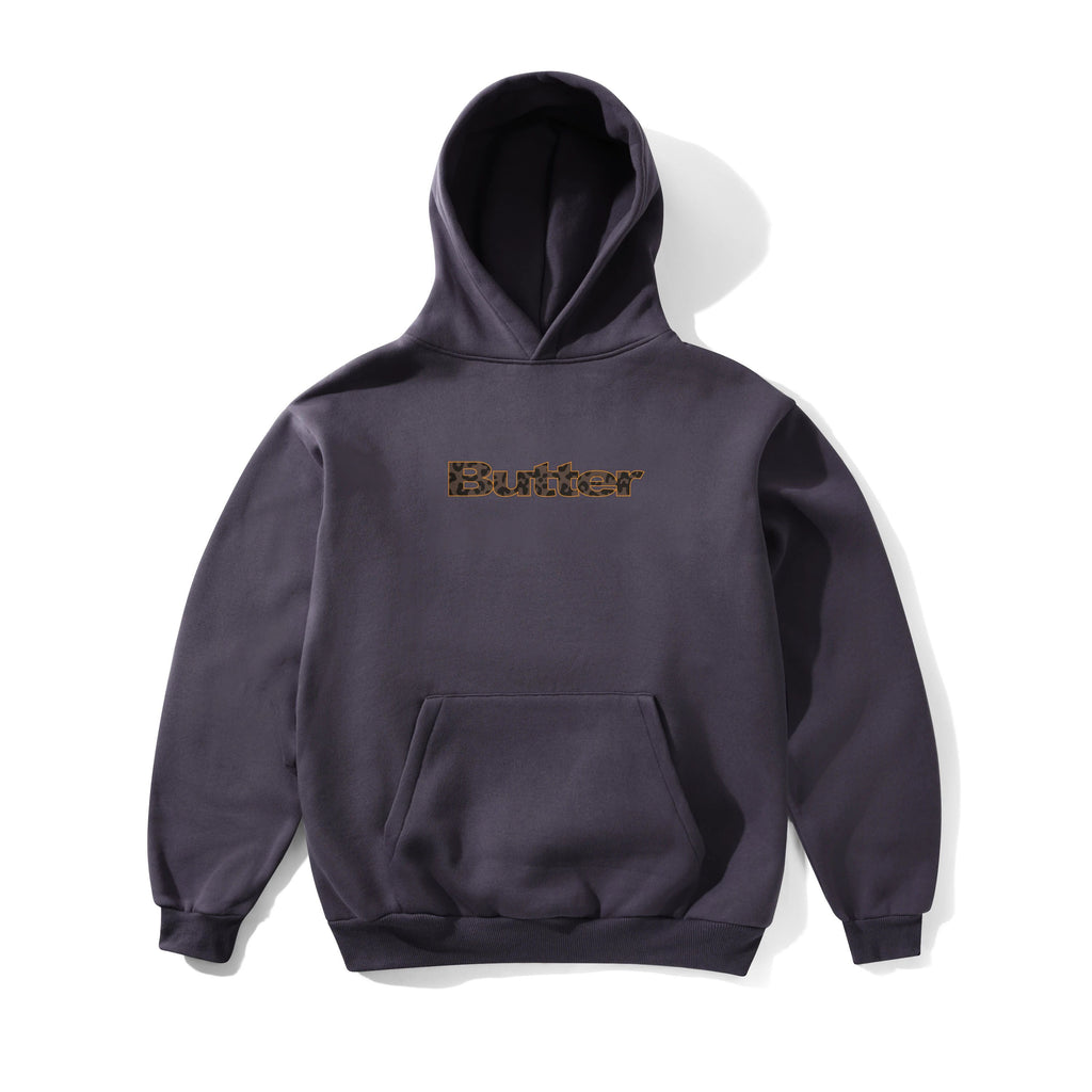 Leopard Print Logo Pullover Hood Lead Blue