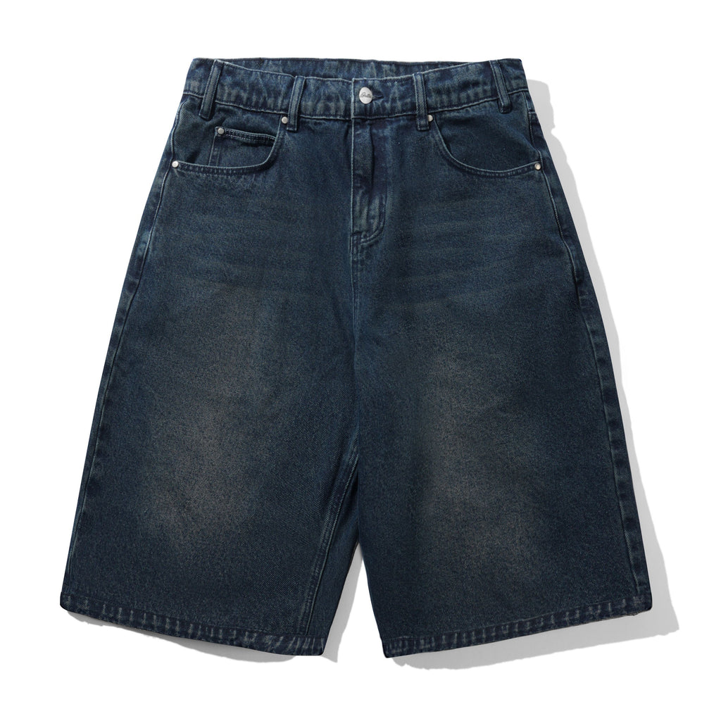 Distressed Big Denim Shorts Washed Dark Blue