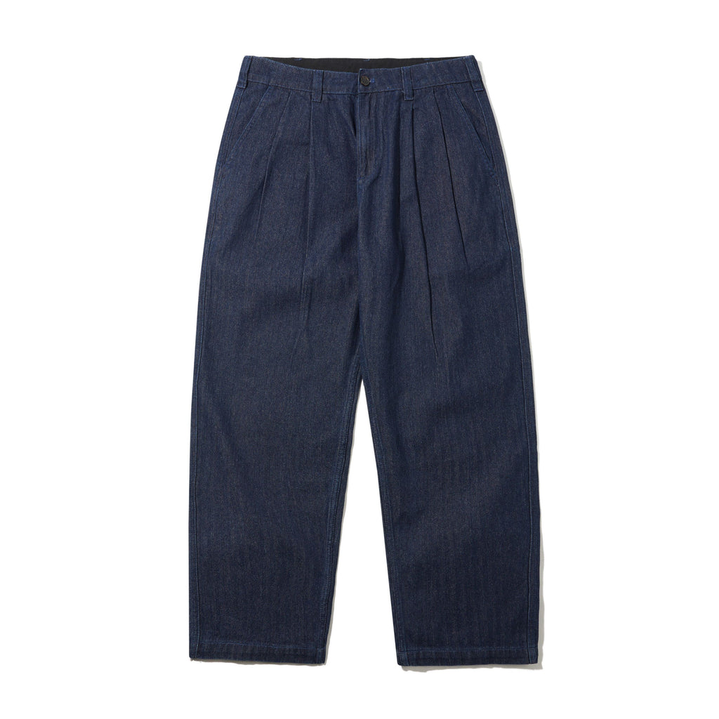 Pleated Trousers Herringbone Denim