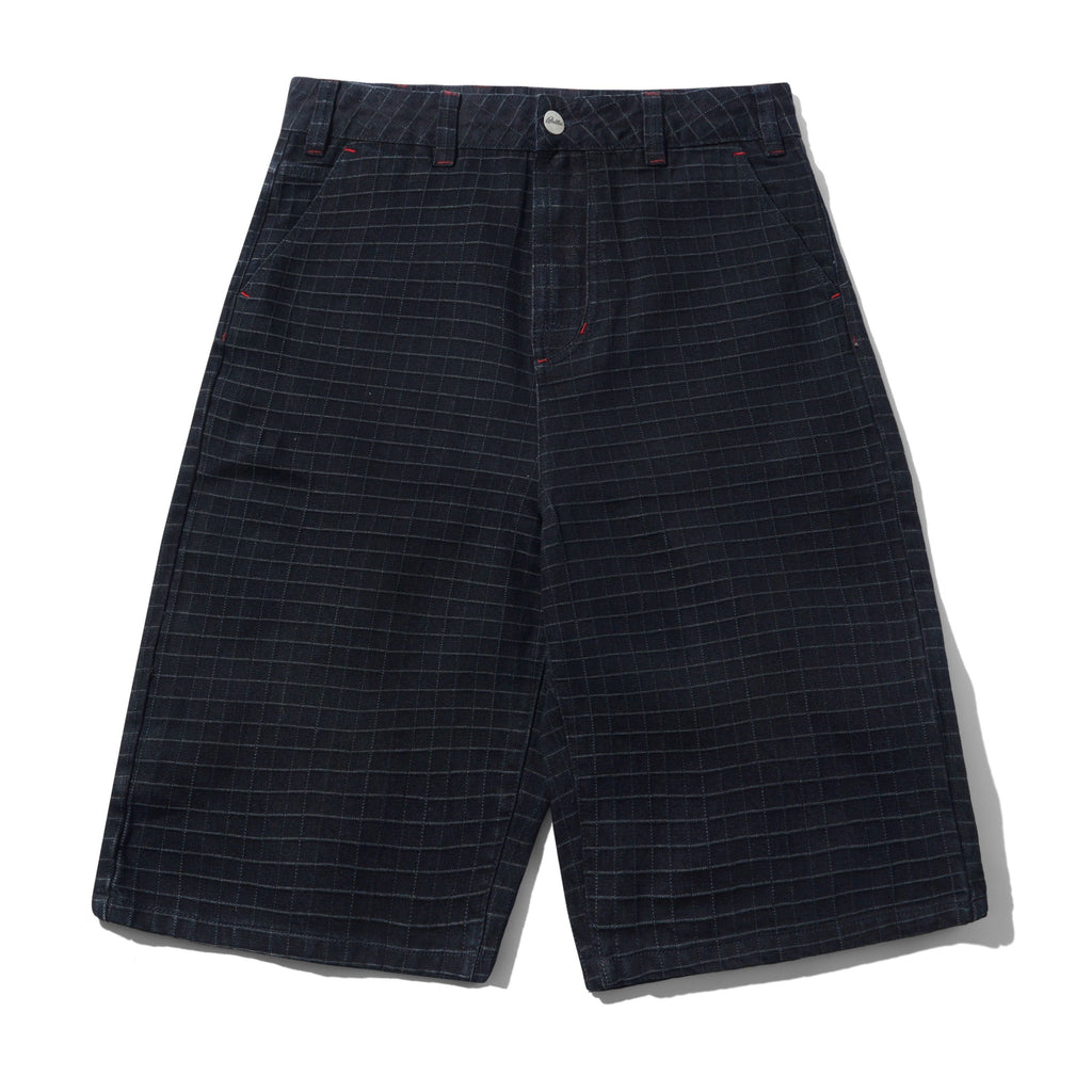 Big Grid Denim Shorts Overdyed Black
