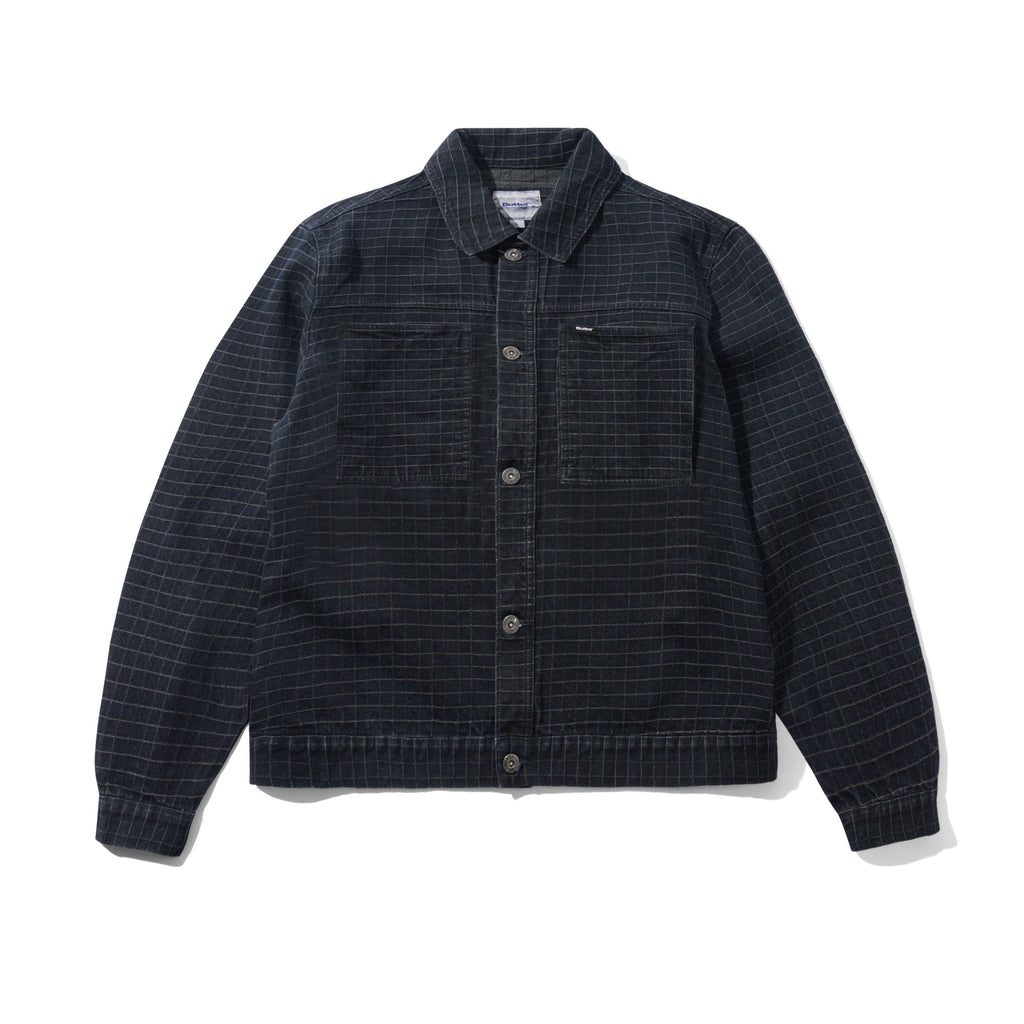 Grid Denim Jacket Overdye Black