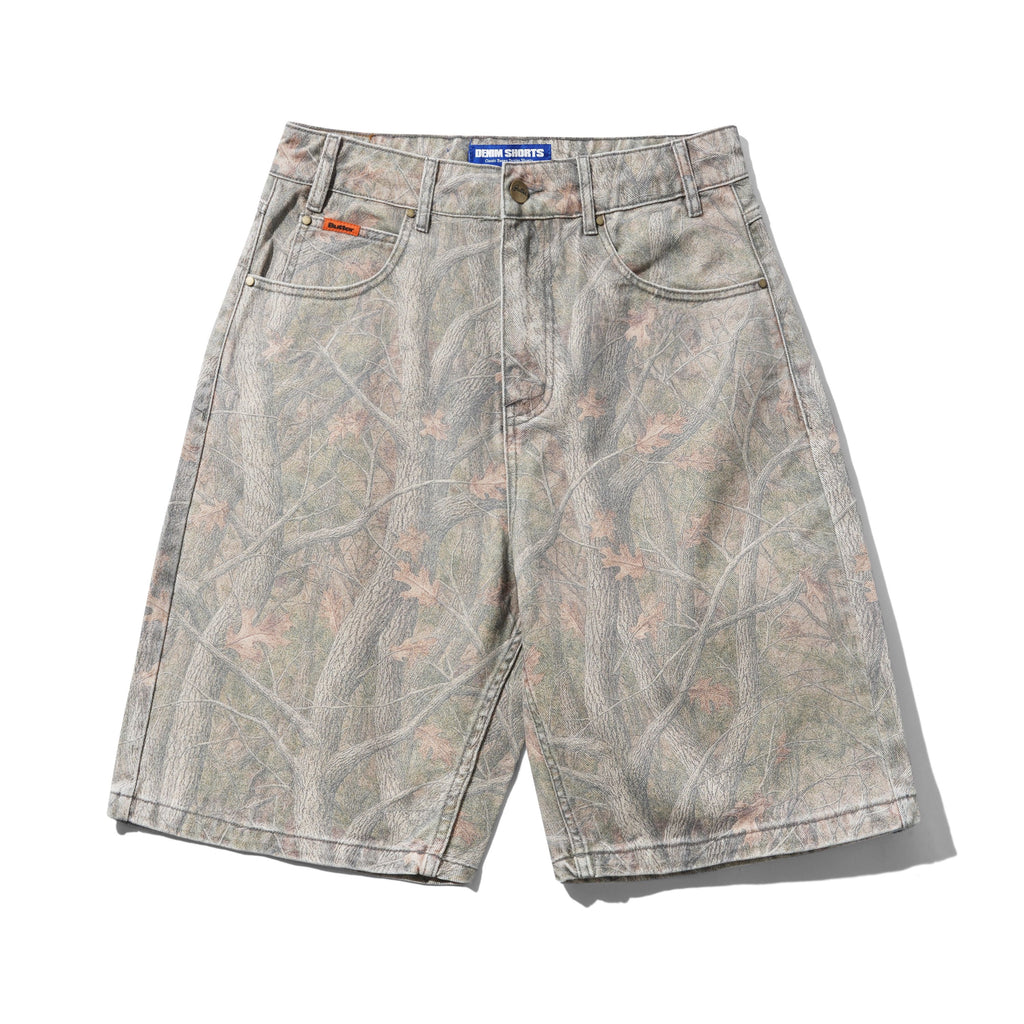 Baggy Denim Shorts Forest Camo