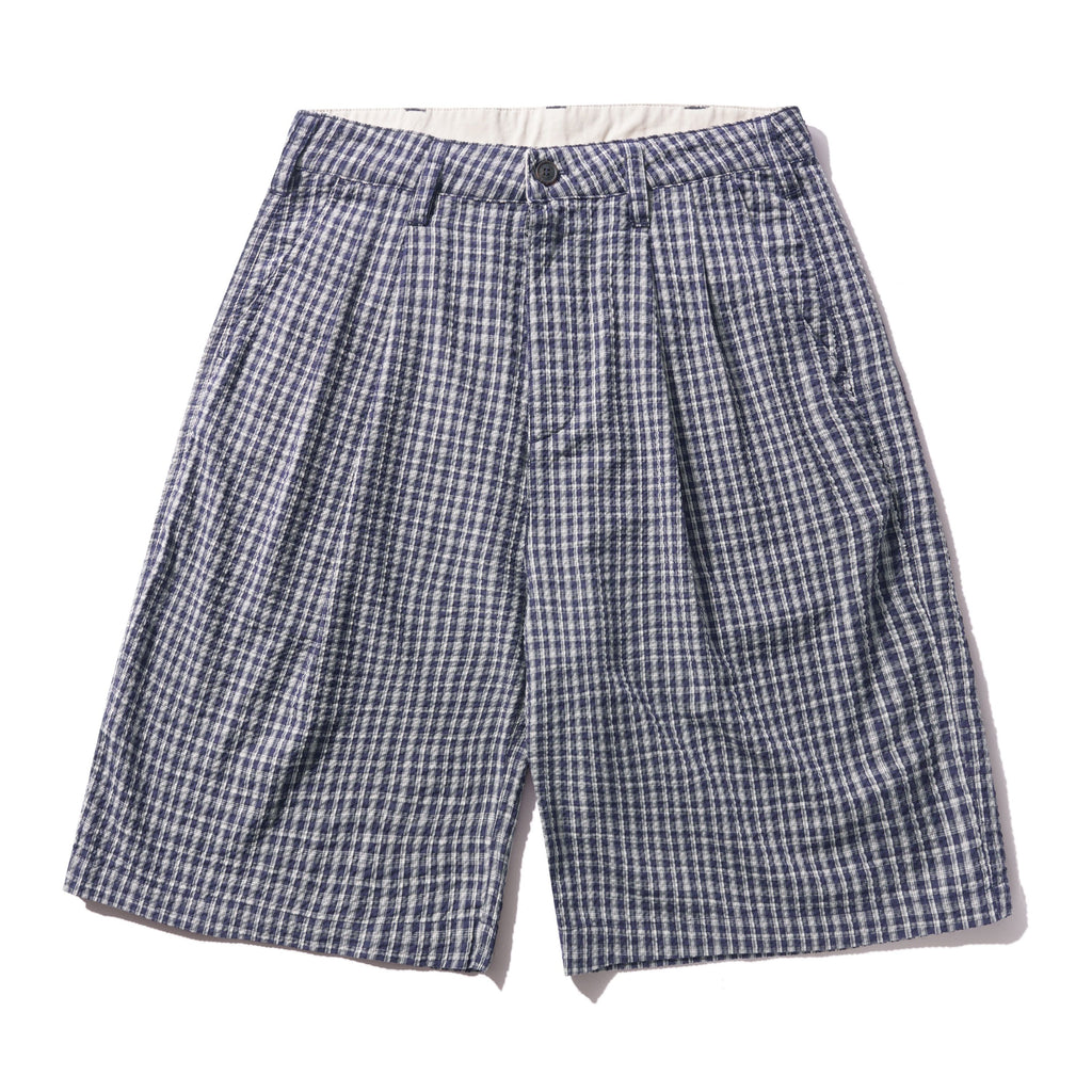 Pleated Shorts Navy Plaid