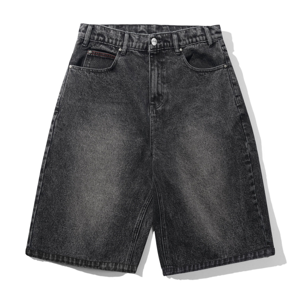 Distressed Big Denim Shorts Gun Metal
