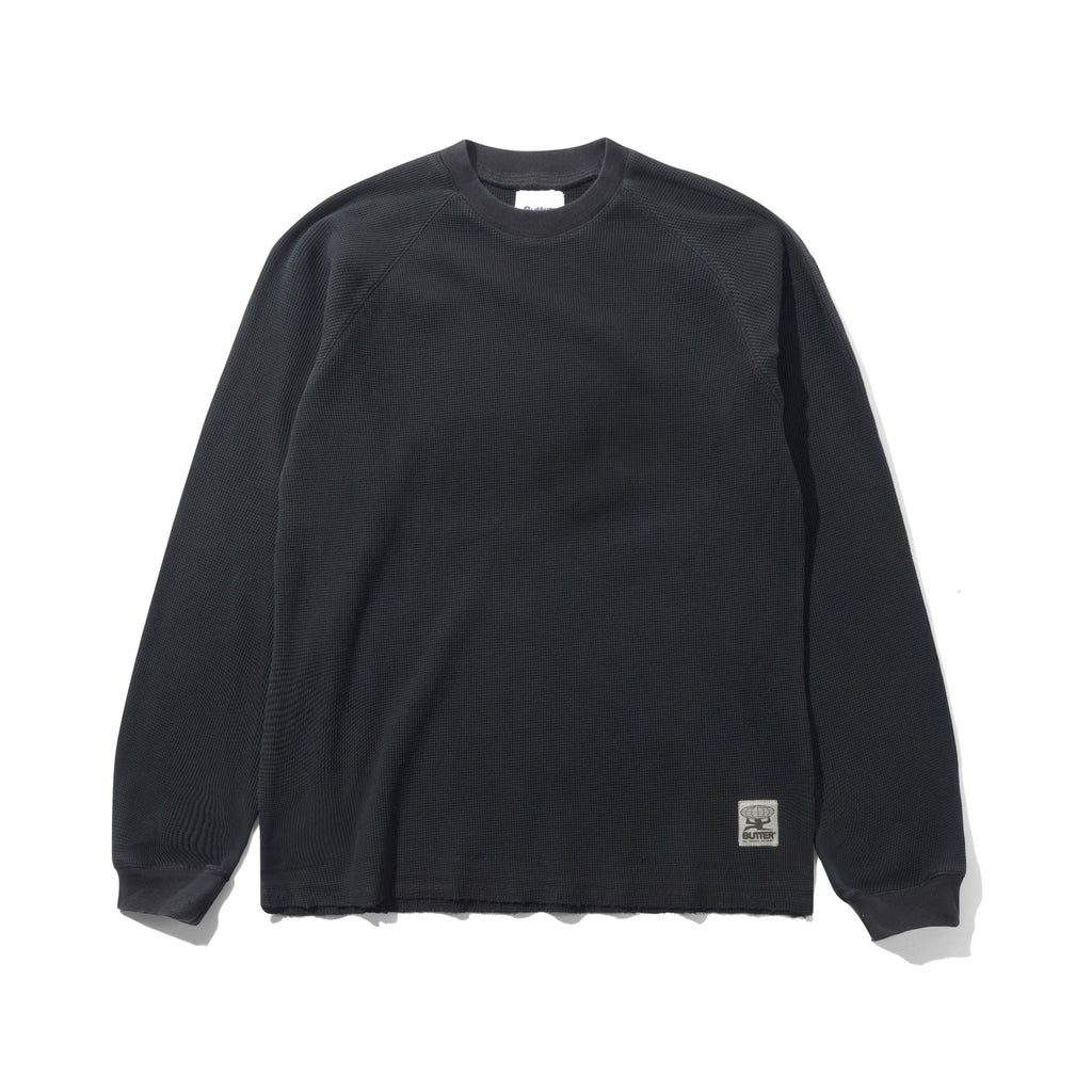 Waffle L_S Top Washed Black