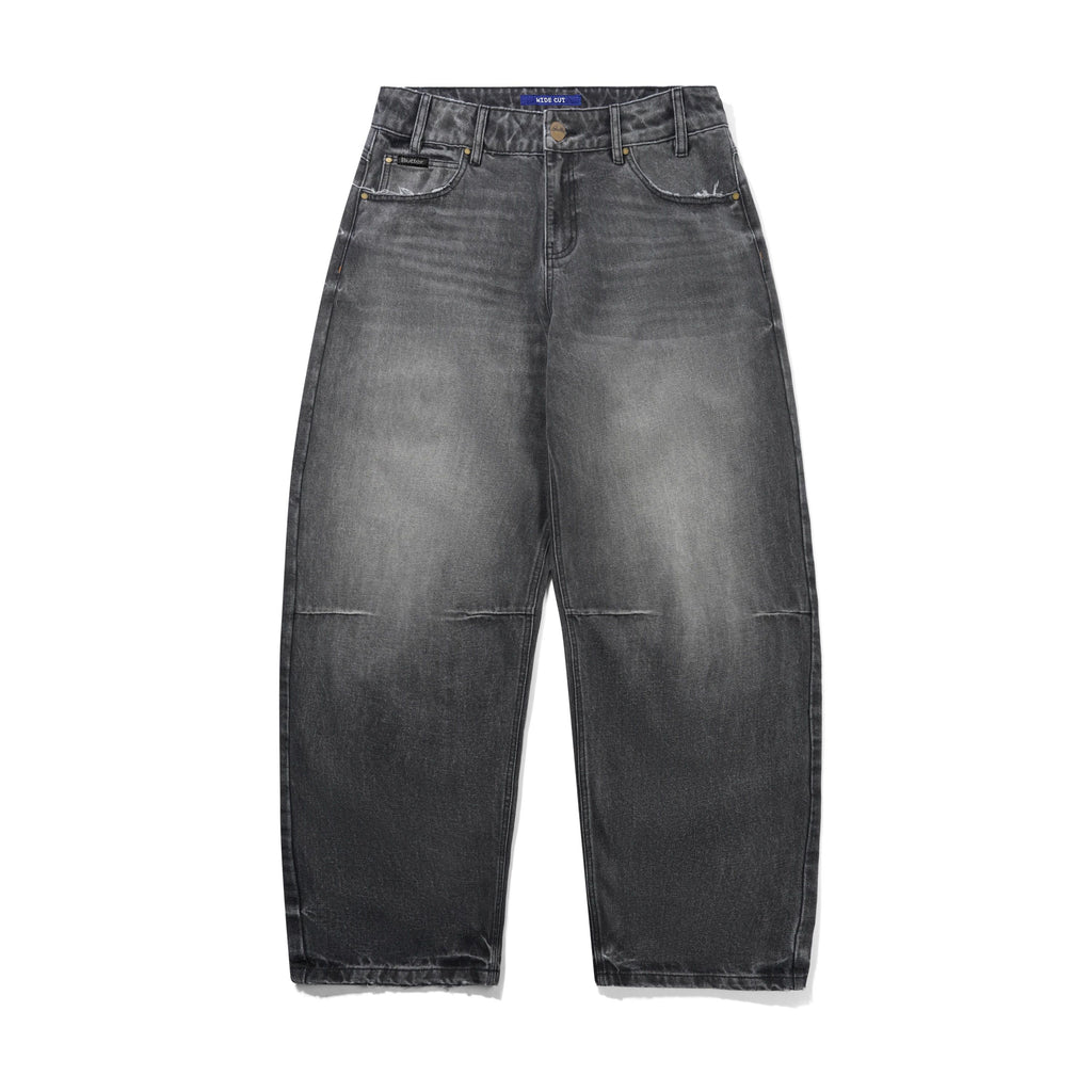 Wide Cut Denim Jeans Distressed Grey