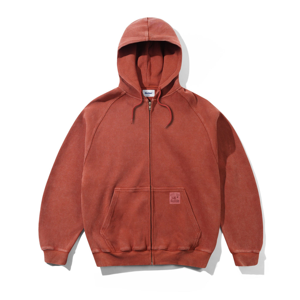 Bleach Waffle Zip-Thru Hood Washed Rust