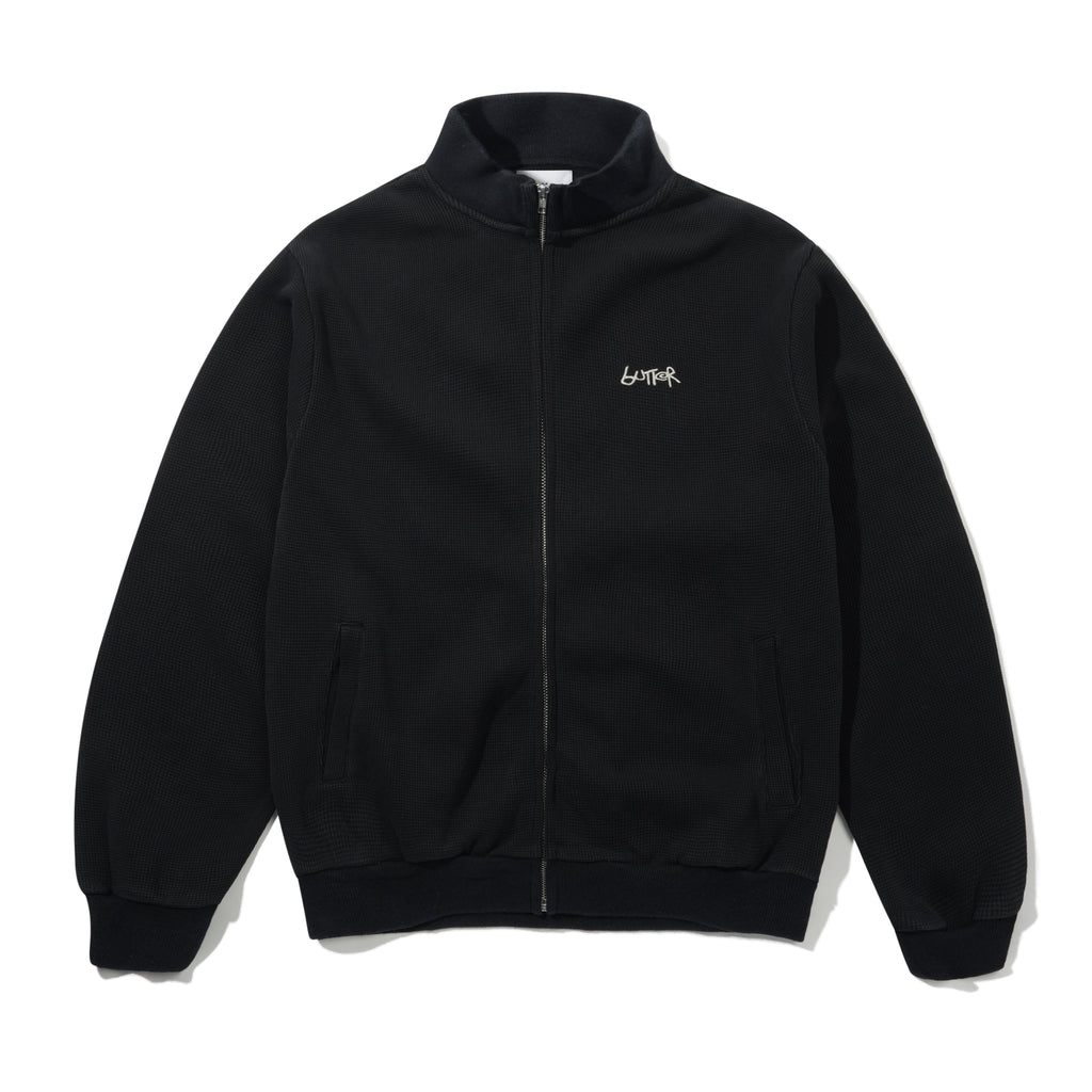 Funnel Neck Waffle Zip Thru Washed Black