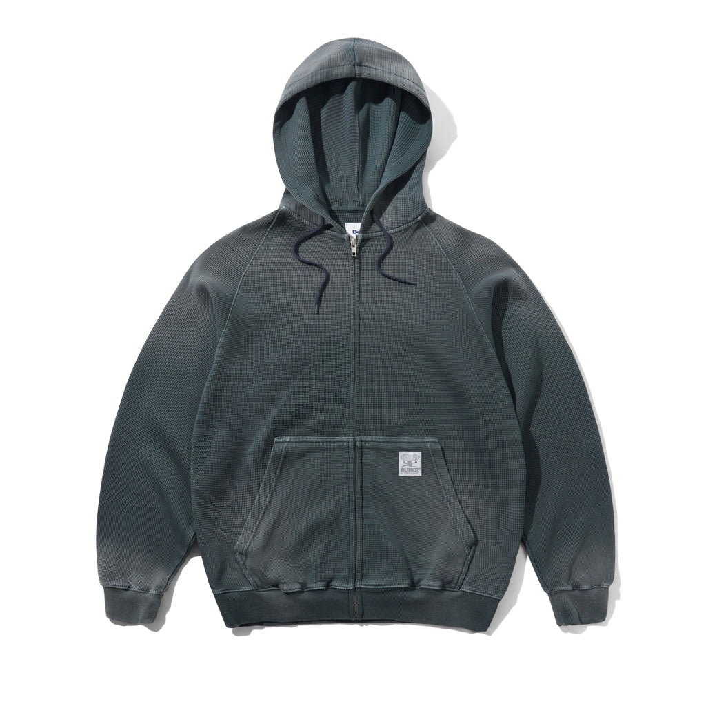 Faded Waffle Zip-Thru Hood Washed Black