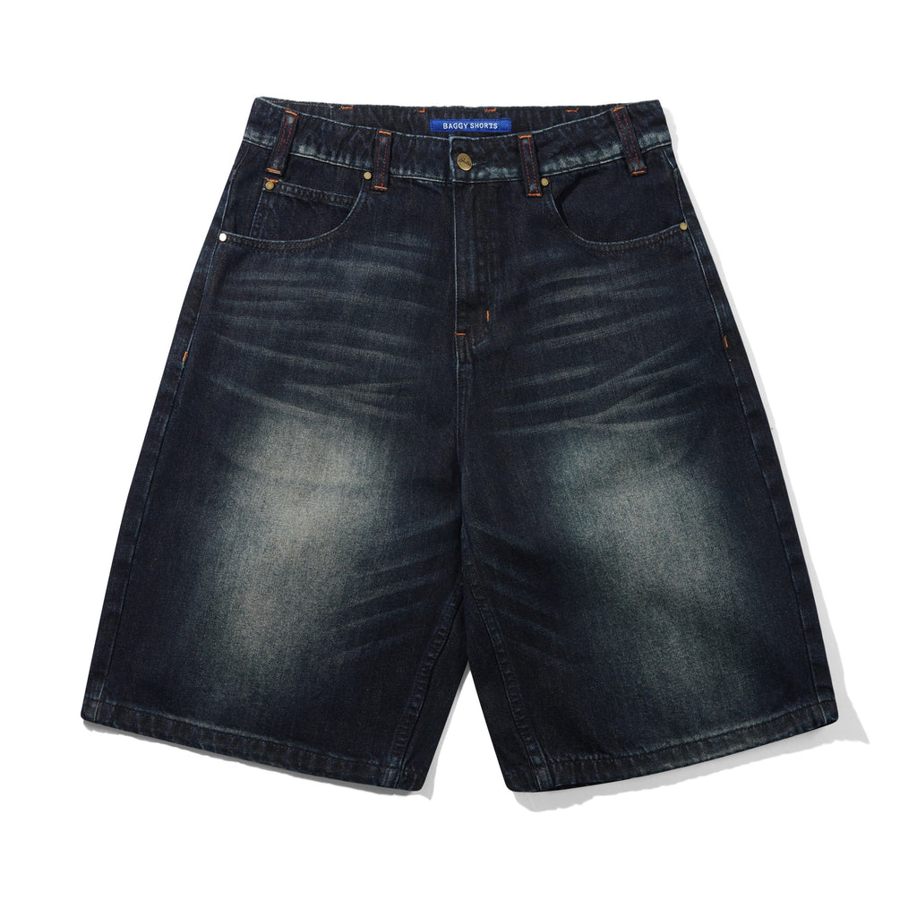 Serif Baggy Denim Shorts Worn Dark Indigo