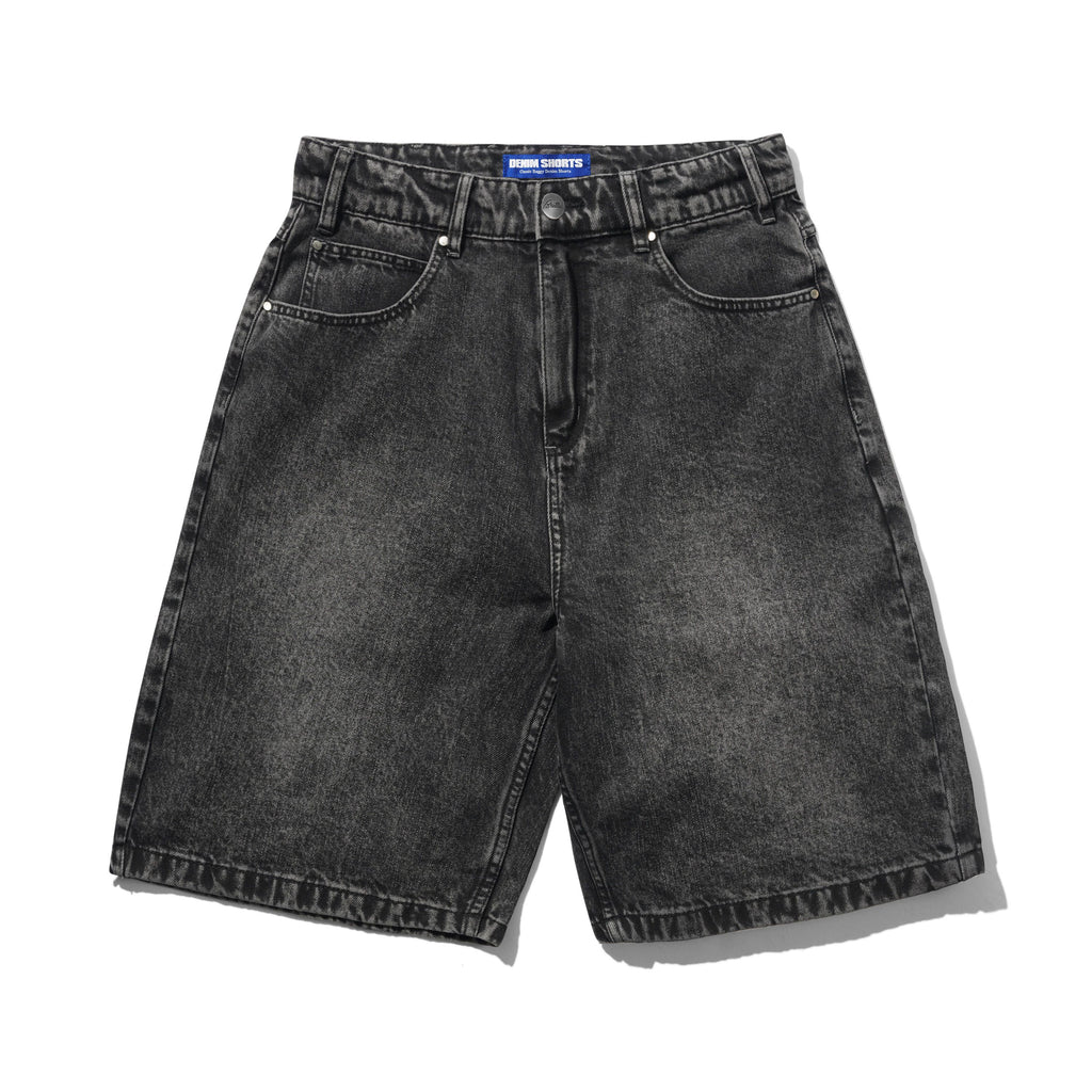 Drummer Baggy Denim Shorts Streaky Black