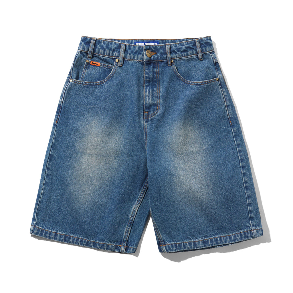 Baggy Denim Shorts Distressed Indigo