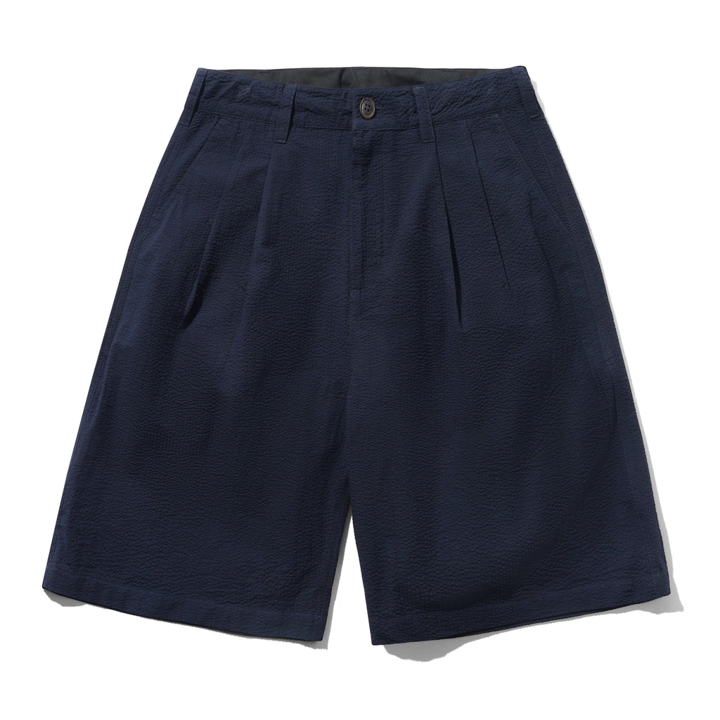 Seersucker Pleated Shorts Overdyed Navy