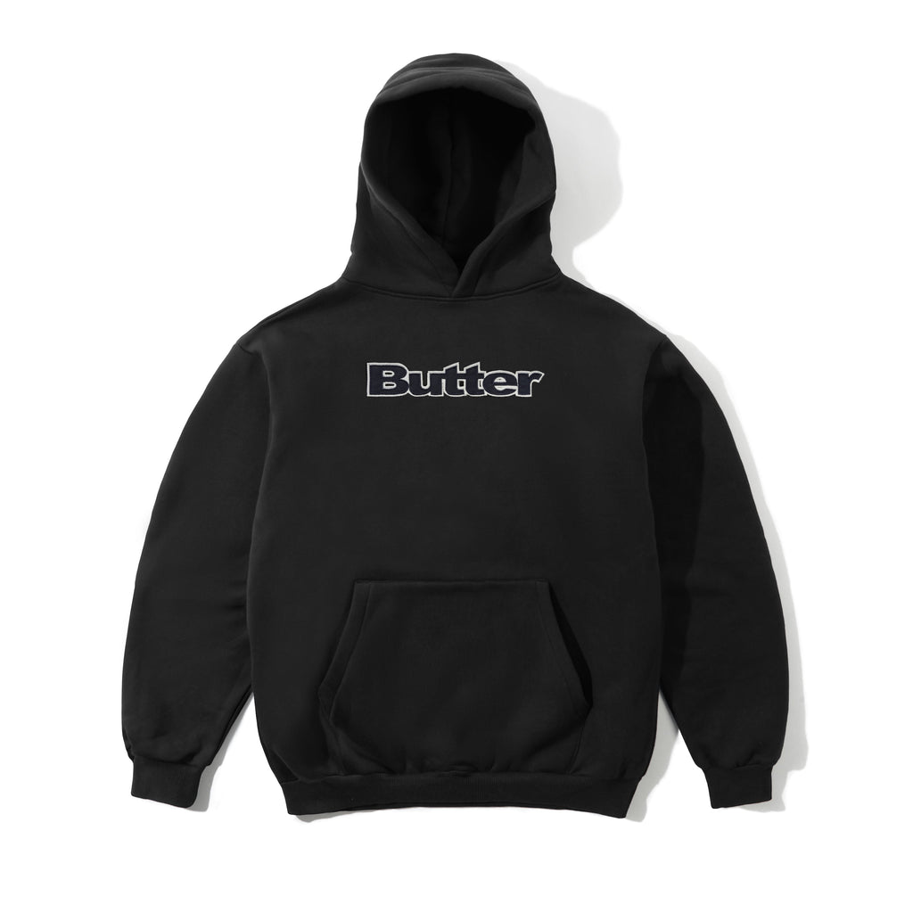Satin Applique Pullover Hood Black