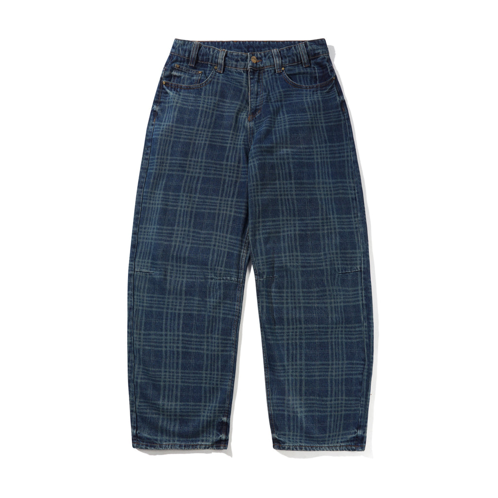 Burn Wide Cut Denim Jeans Dark Indigo Plaid