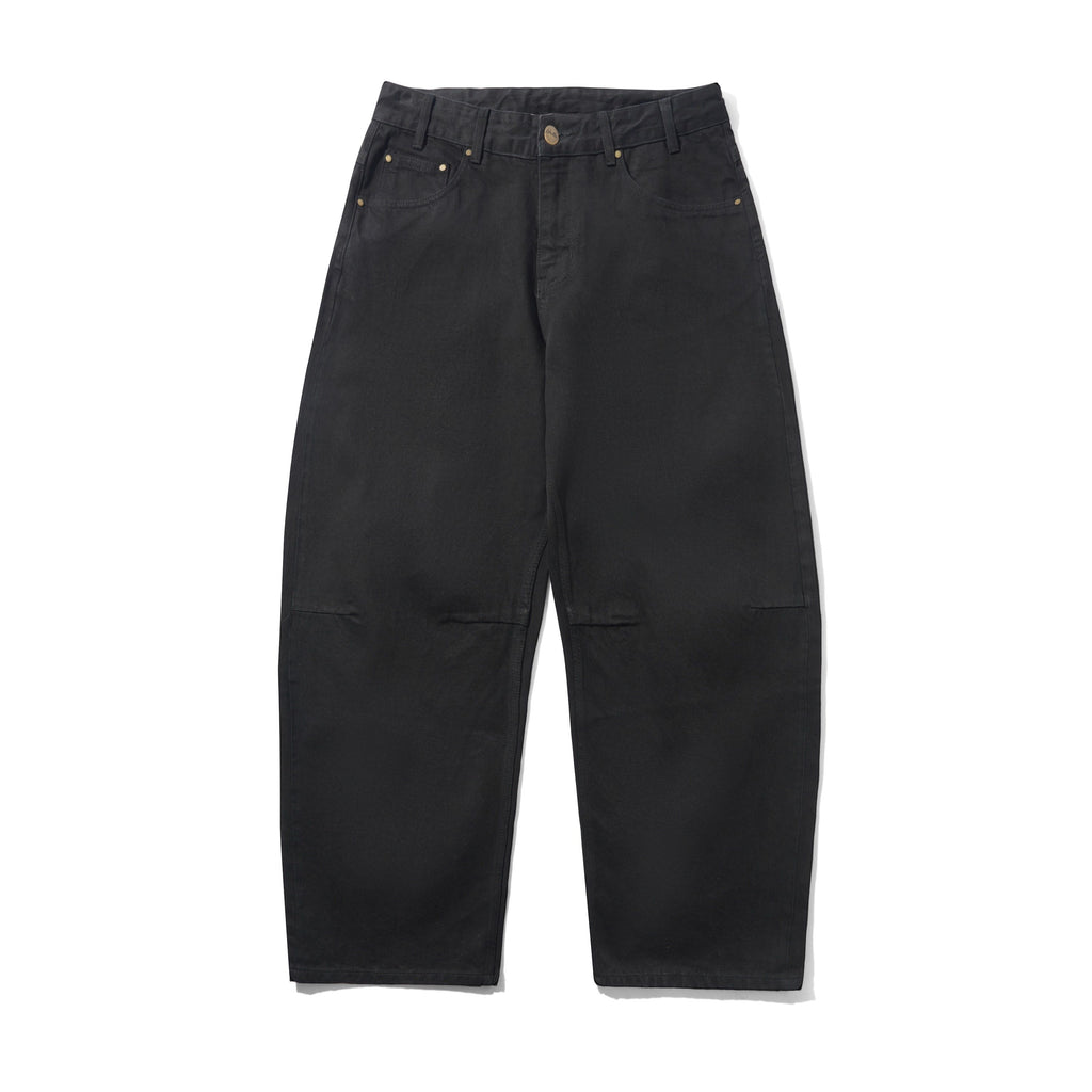 Wide Cut Denim Jeans Flat Black Selvedge