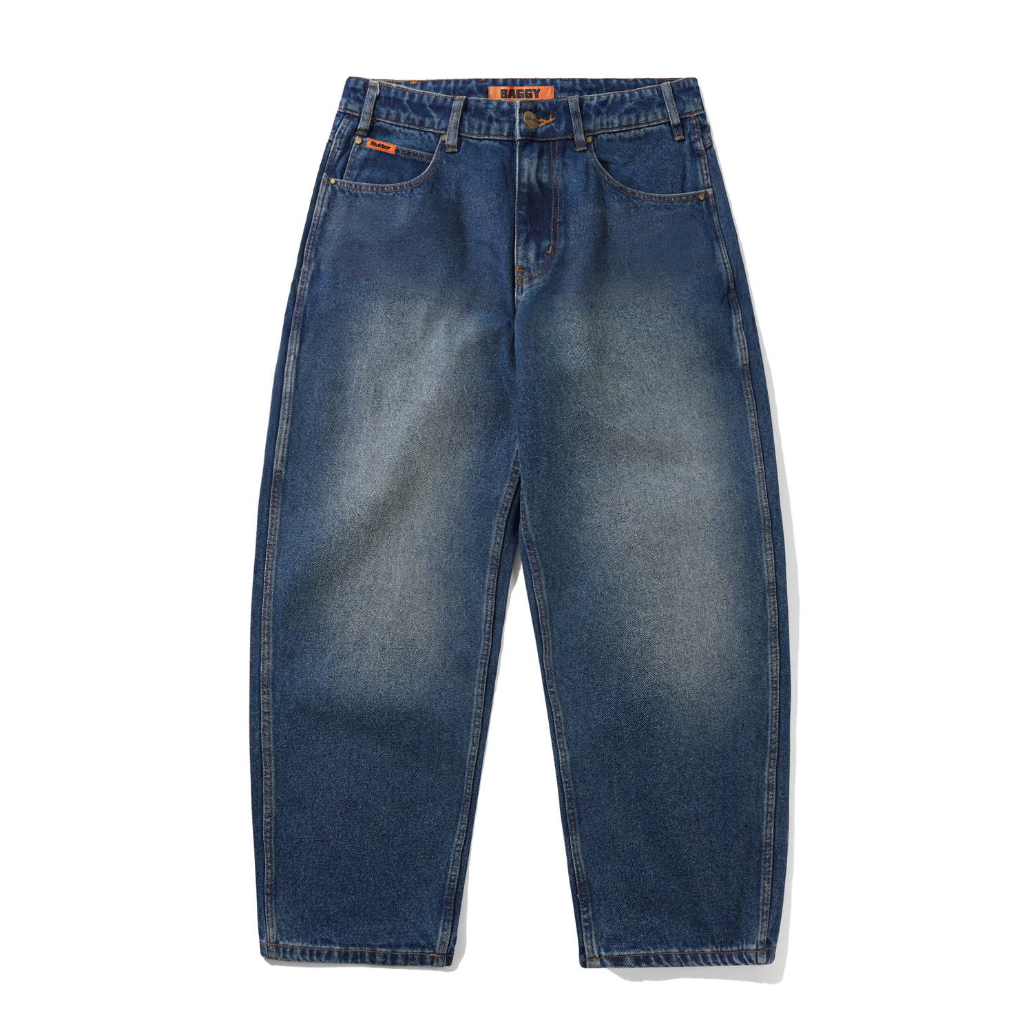 Baggy Denim Jeans, Distressed Indigo