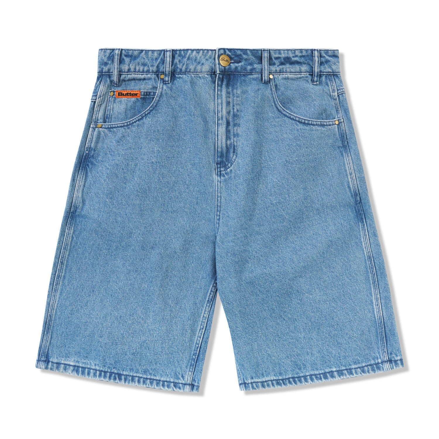 Baggy Denim Shorts, Distress Washed Blue