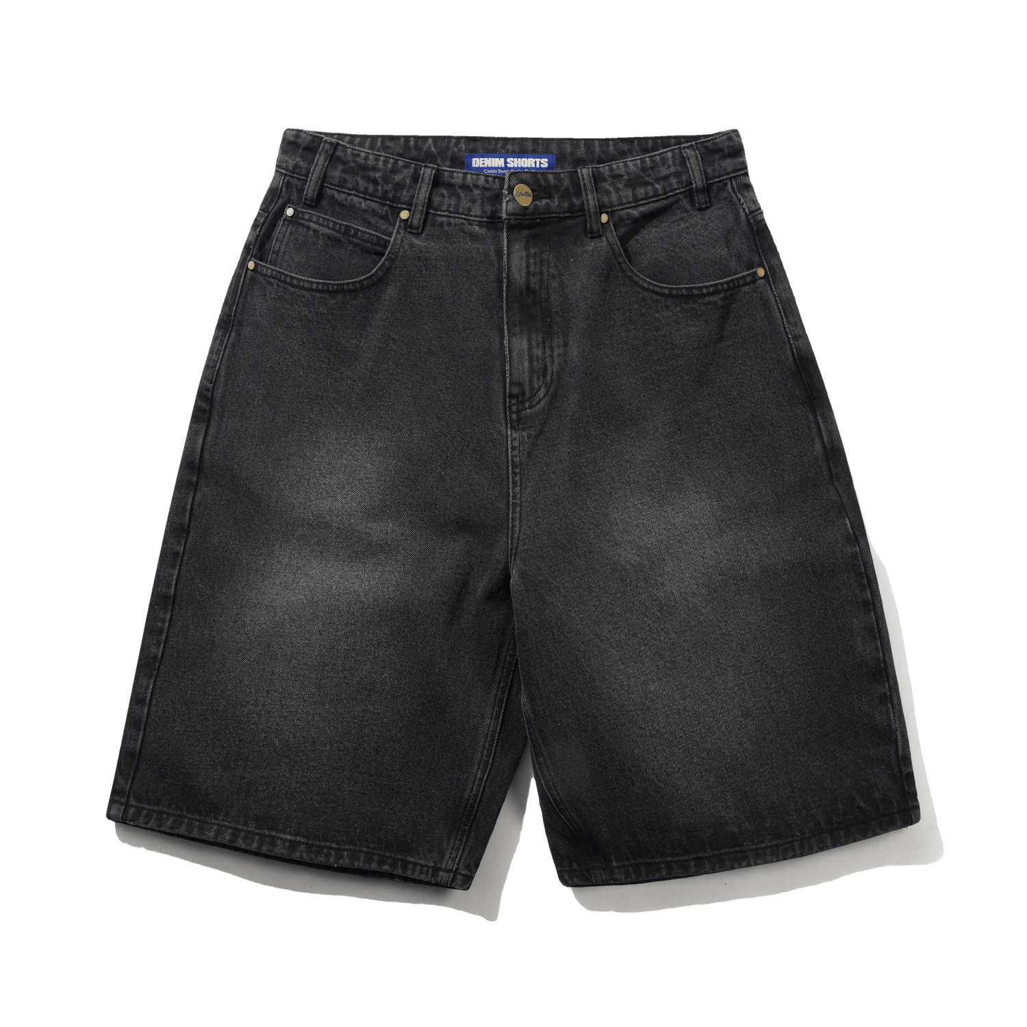 Baggy Denim Shorts, Distressed Black
