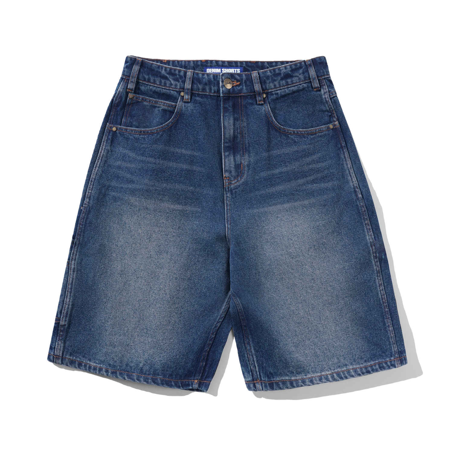 Baggy Denim Shorts, Distressed Indigo