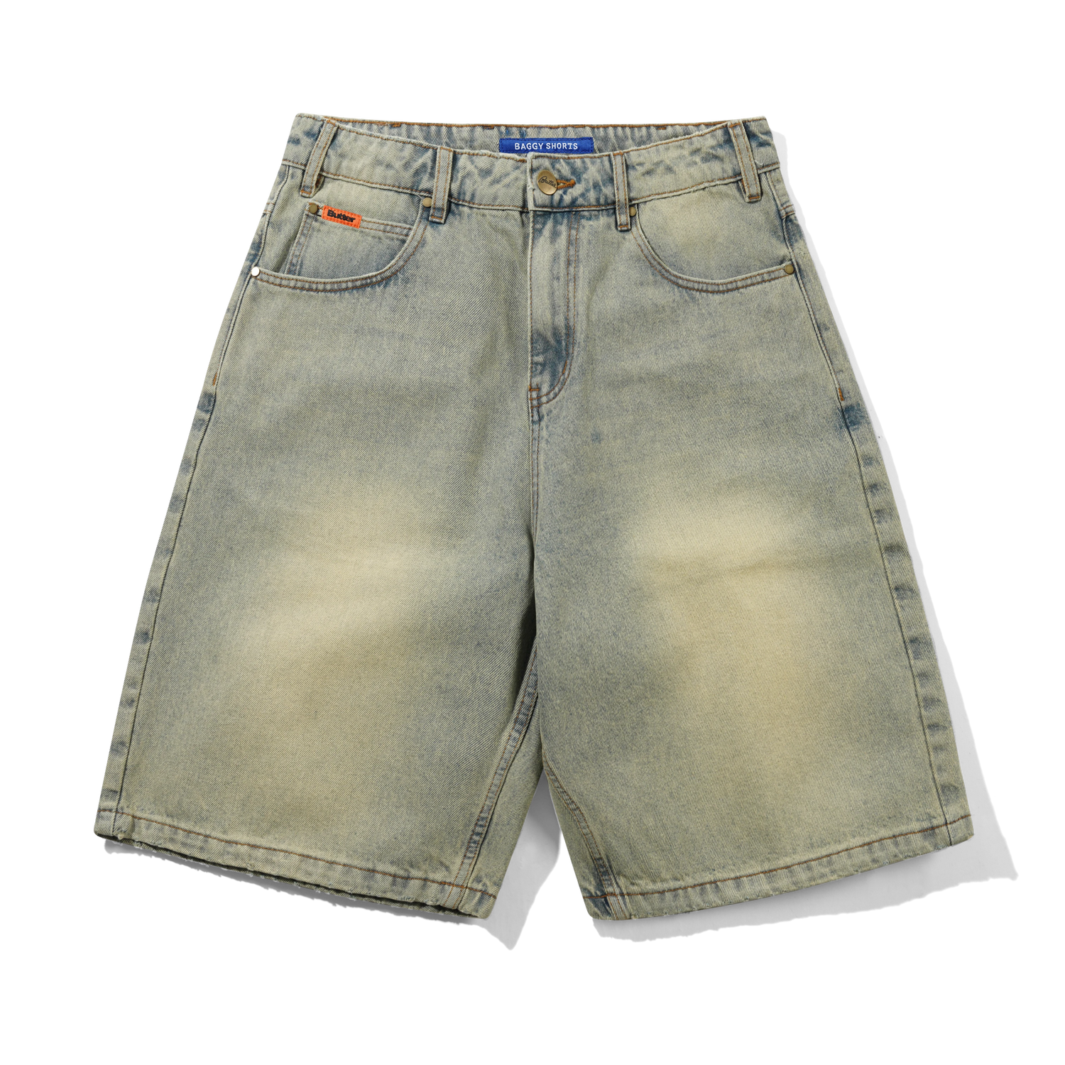 Baggy Denim Shorts, Distressed Light Blue