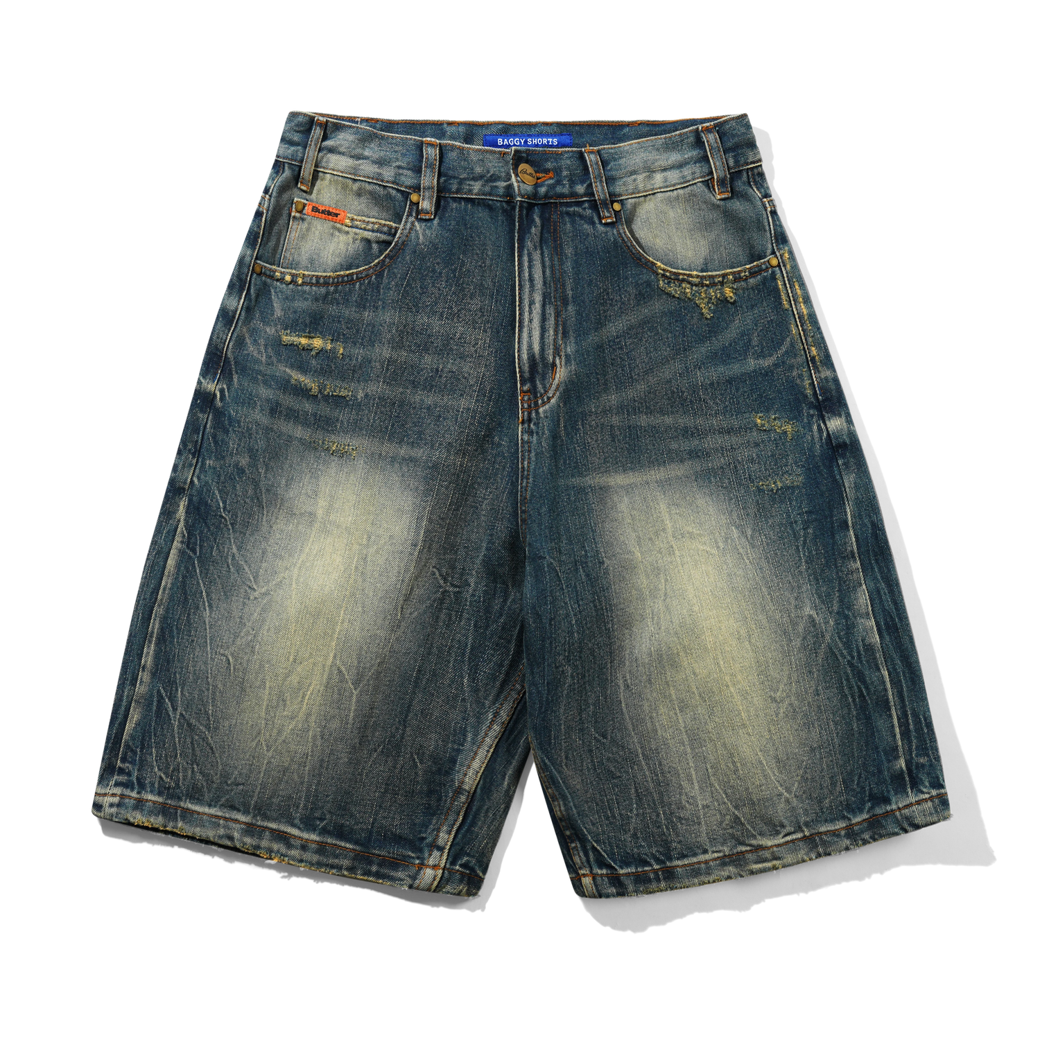 Baggy Denim Shorts, Distressed Selvedge