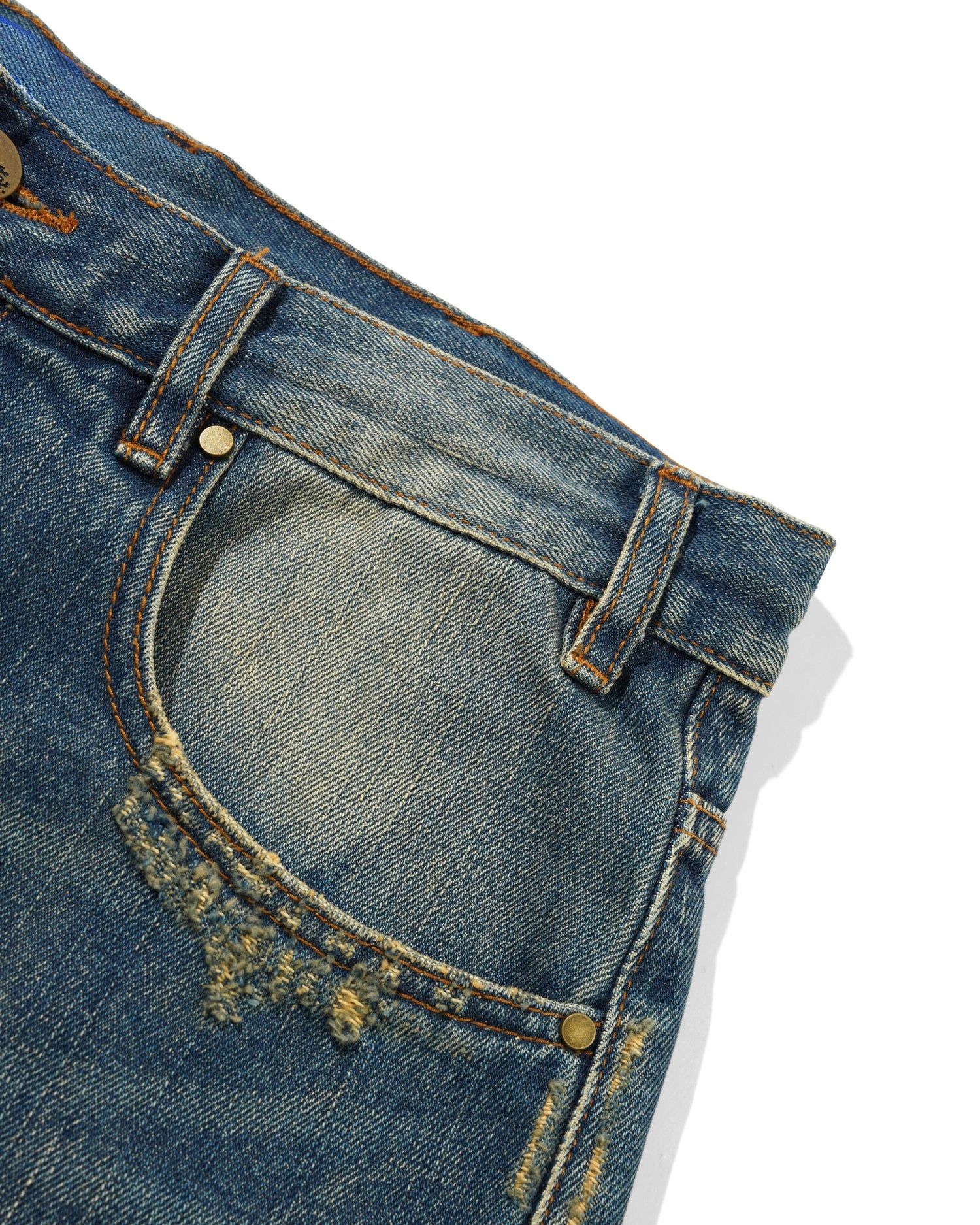 Baggy Denim Shorts, Distressed Selvedge
